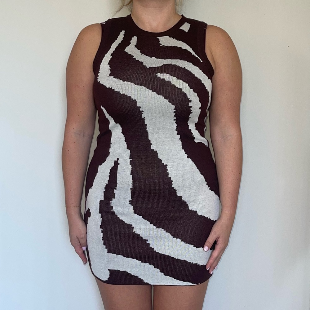 Brown Zebra Fall Mini Tank Sweater Dress